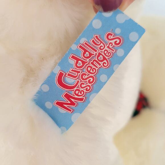 Cuddly Messengers Christmas Dog Plush Stuffed Animal 14" White Puppy Holiday - Picture 15 of 16